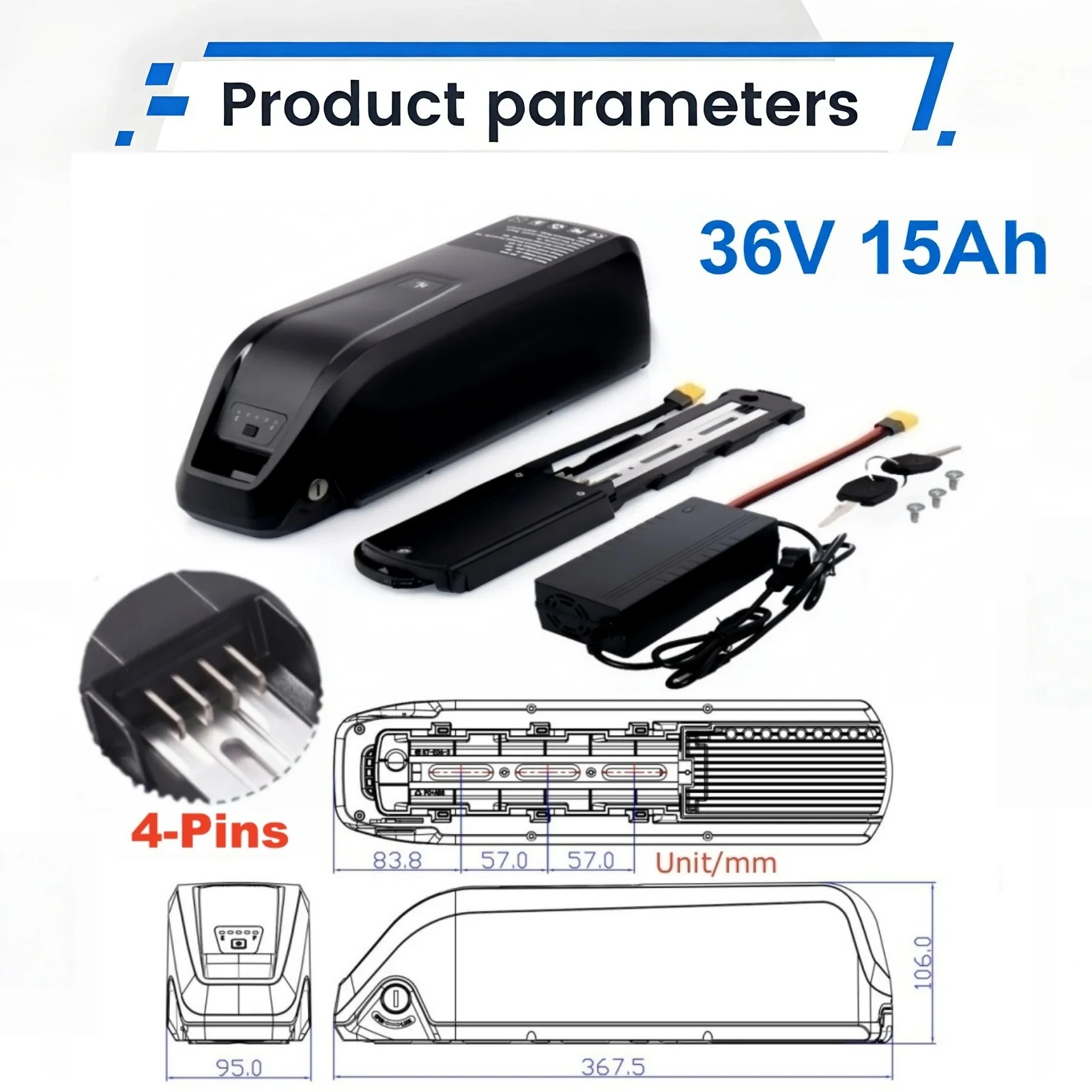 [US Direct ] Hailong 36V E-Bike Battery 10Ah/15Ah/20Ah 200W -1500W Electric Bicycle Bike Ebike 18650/21700 Lithium Battery Pack 30A BMS for Bafang BBS02 BBS03 BBSHD Motor With 42V 2A Charger, XT60 Connector, USB Port and 4-Pins Base