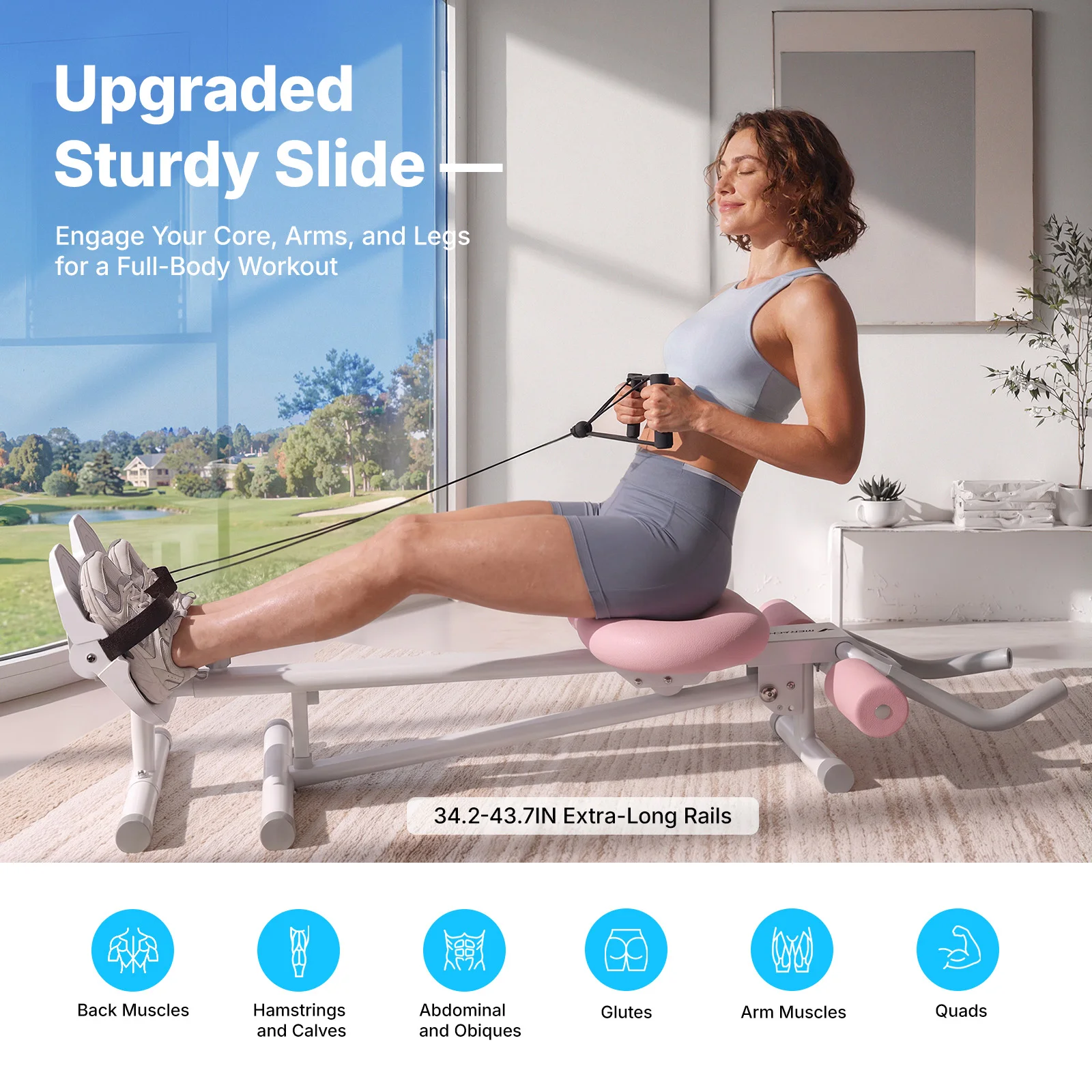 MERACH  4-in-1 Foldable Ab Trainer Rowing Roman Chair Leg Exerciser Home Gym Machine Adjustable Resistance Full Body Workout Equipment for Home Use Low Impact Core Training for Beginners & Seniors
