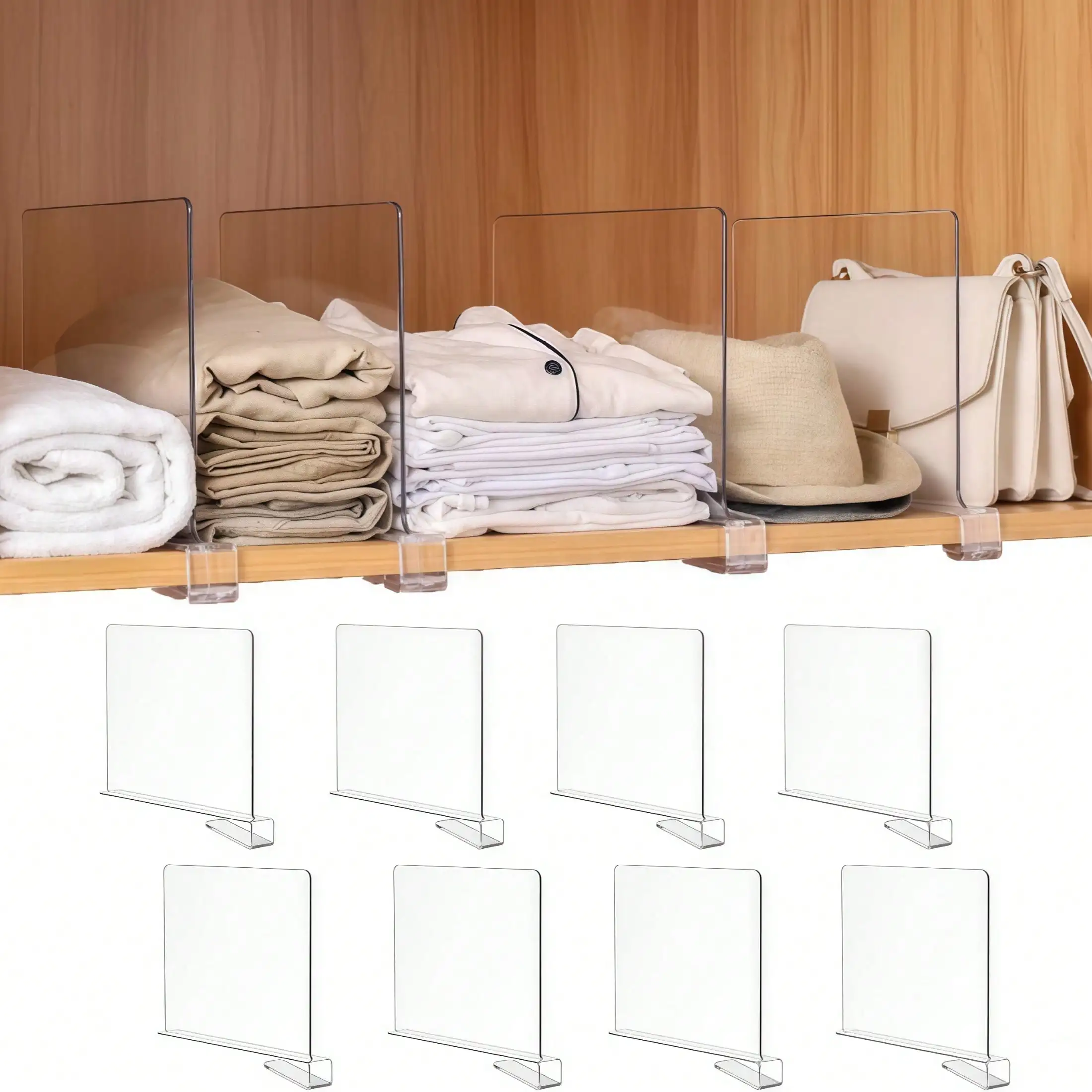 16/8pcs Partitions Are Used To Organize The Wardrobe. Transparent Wardrobe Partitions Are Suitable For Wooden Or Vertical Partitions. Partition For Storing Wardrobes - Used For Storing Wooden Partitions, Wallets, And Sweaters