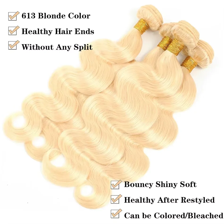 28 30 Inch Brazilian Raw 12A 613 Blonde Human Hair Bundles Body Wave Blonde Bundle Natural Human Hair Weaving Hair Extension