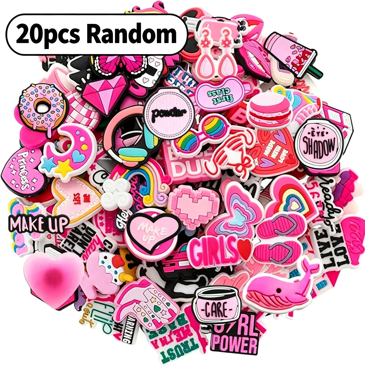 10/20/100/150 PCS Random Cute Pink Shoe Charms for Crocs Clogs Sandals, Cartoon PVC Shoe Decor Buckle Pins Girls Women Kids DIY Party Gifts