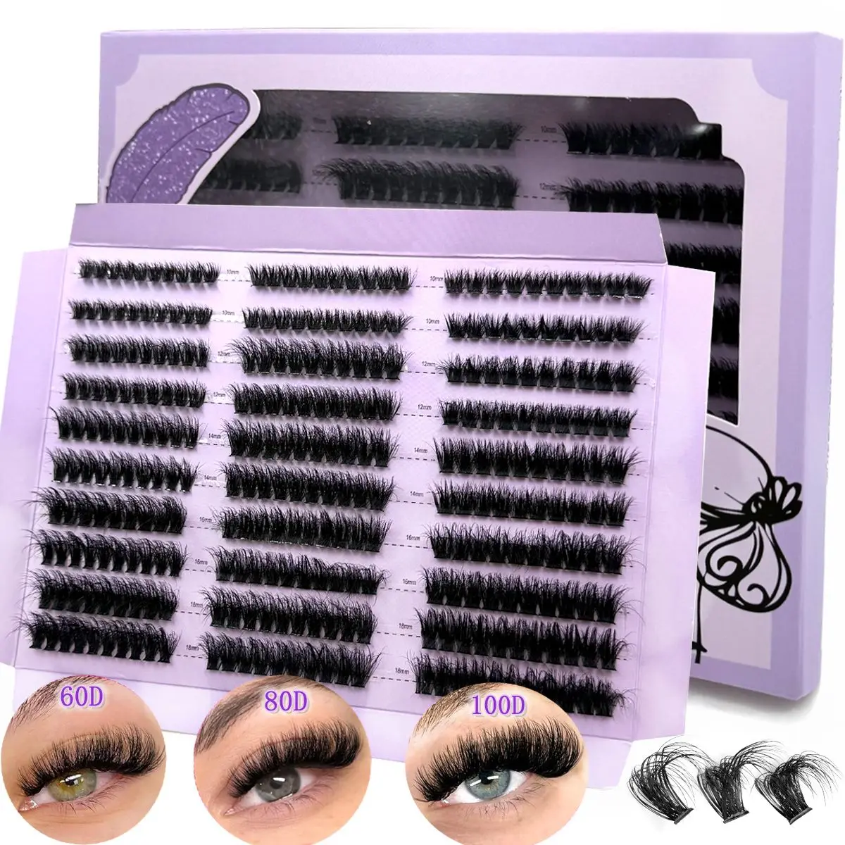 HBZGTLAD 290/300Pcs Fluffy Thick Eyelash Clusters D/DD Wispy Individual Lashes 60/80/100 Mix Eyelash Extensions False Eyelashes