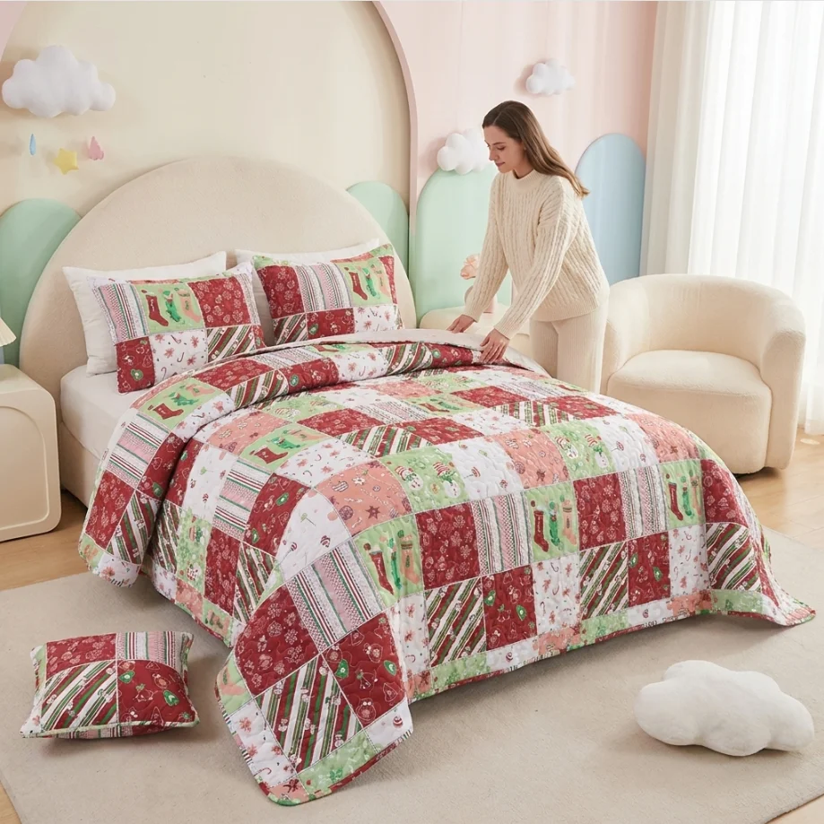 Queen and King Size Bedspread - Soft Breathable Lightweight Quilt Set for Home and Dorm Machine Washable and Foldable All Seasons Bed Cover Random colors