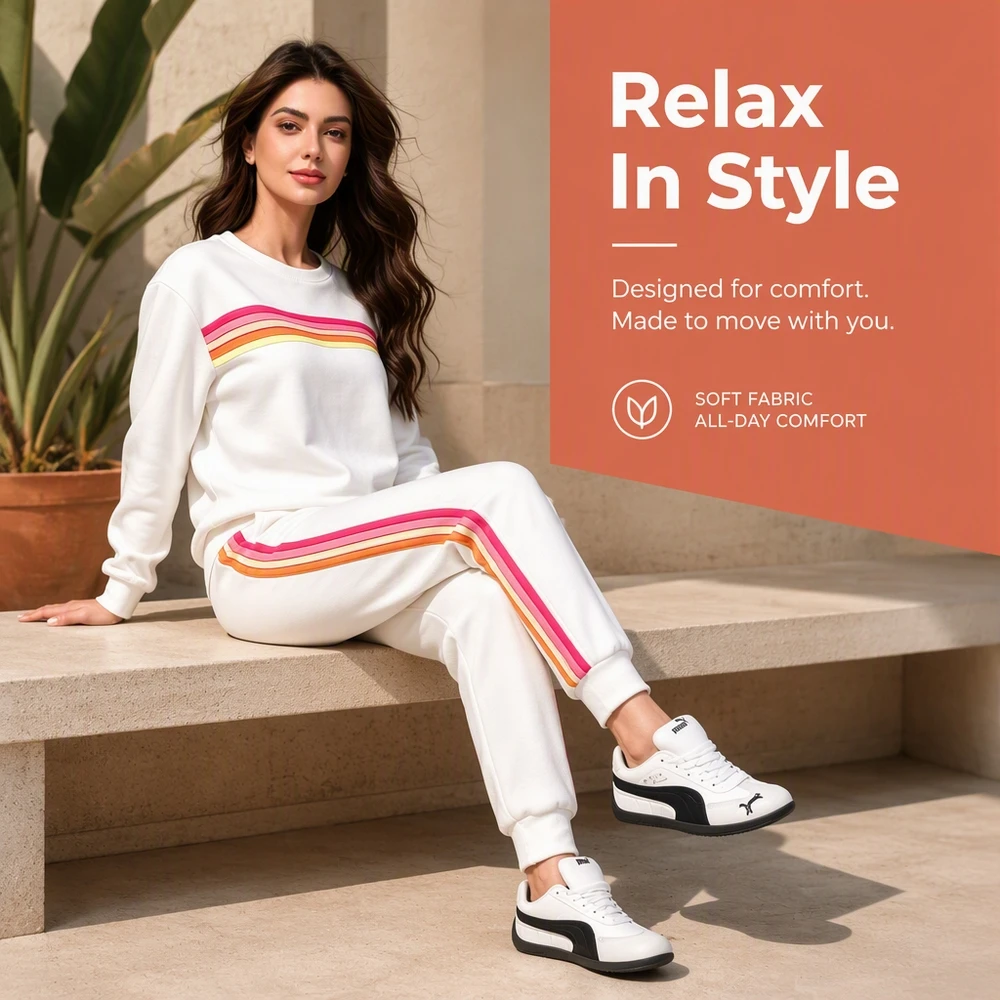 Women Warm Two Piece Retro Striped Tracksuit Set Cozy Oversized Round Neck Top And Sweatpants Joggers With Two Deep Side Pockets Relaxed Loose Fit For Fall Weekend Trips And Daily Casual Comfort Wear