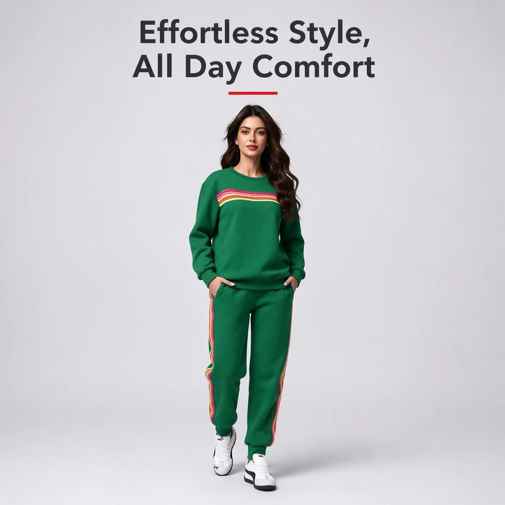 Women Warm Two Piece Retro Striped Tracksuit Set Cozy Oversized Round Neck Top And Sweatpants Joggers With Two Deep Side Pockets Relaxed Loose Fit For Fall Weekend Trips And Daily Casual Comfort Wear