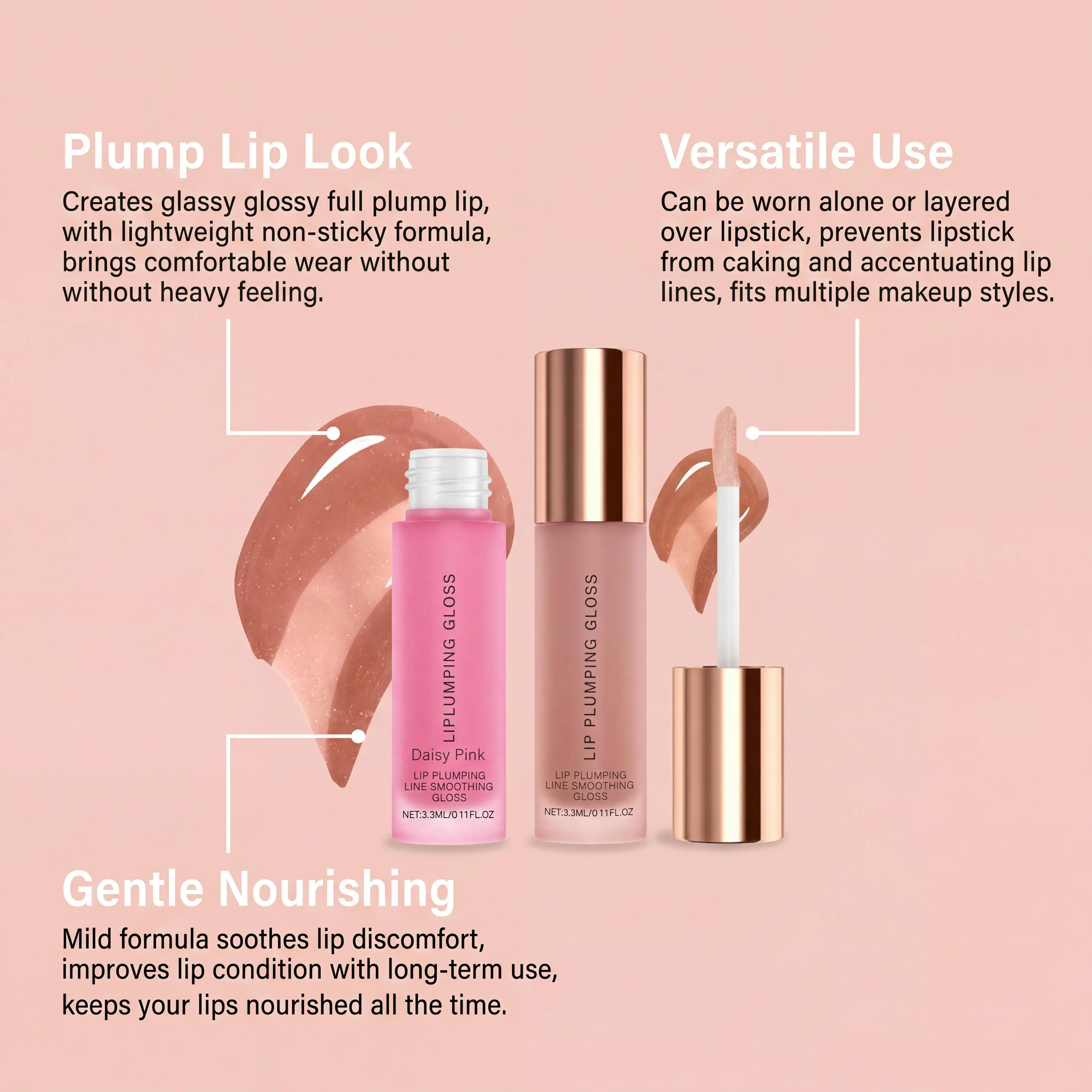 High Shine Finish Hydrating Plumping Lip Gloss Non Sticky Long Lasting Moisturizing Volumizing Smooths Lip Lines Lipgloss Women Daily Wear Makeup