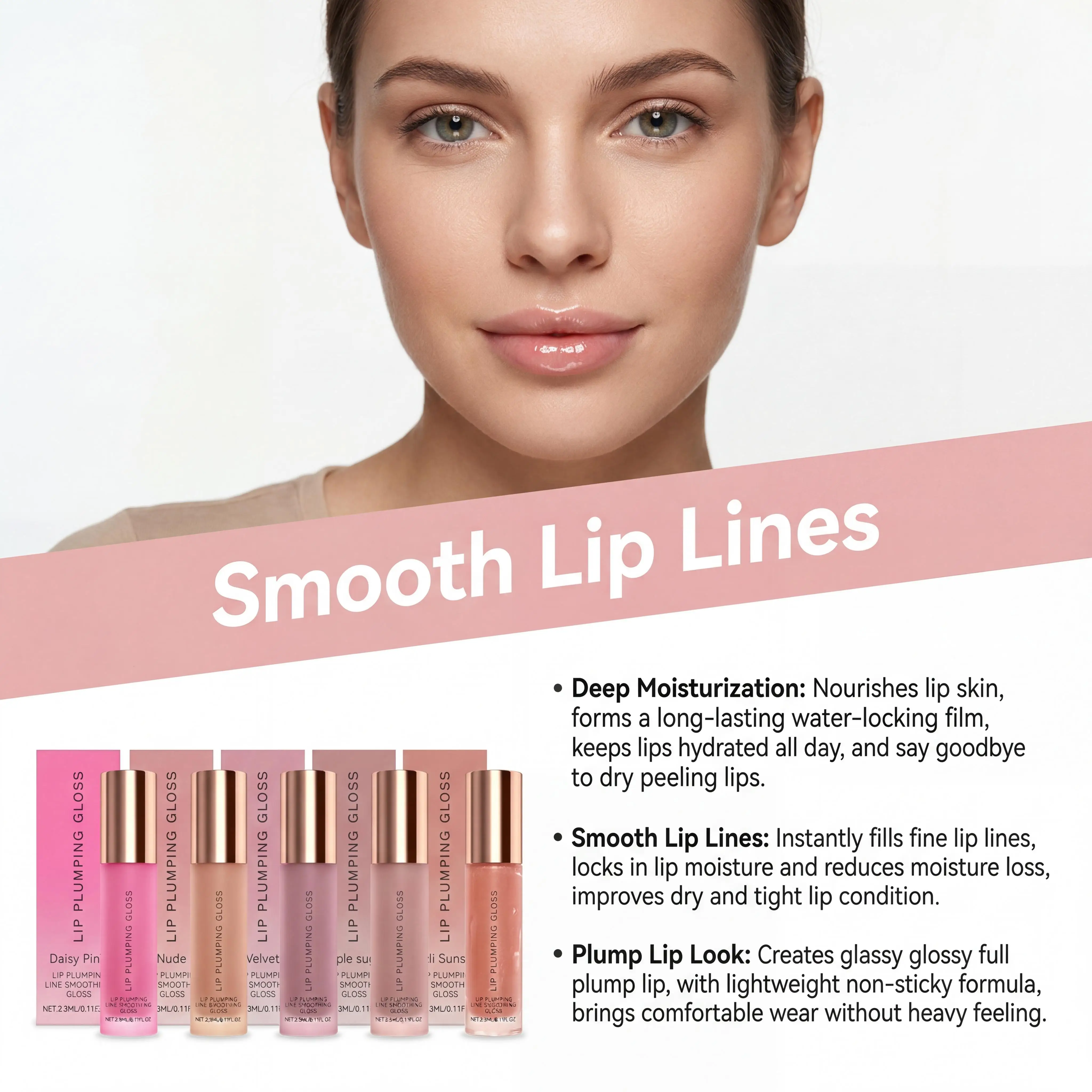 High Shine Finish Hydrating Plumping Lip Gloss Non Sticky Long Lasting Moisturizing Volumizing Smooths Lip Lines Lipgloss Women Daily Wear Makeup