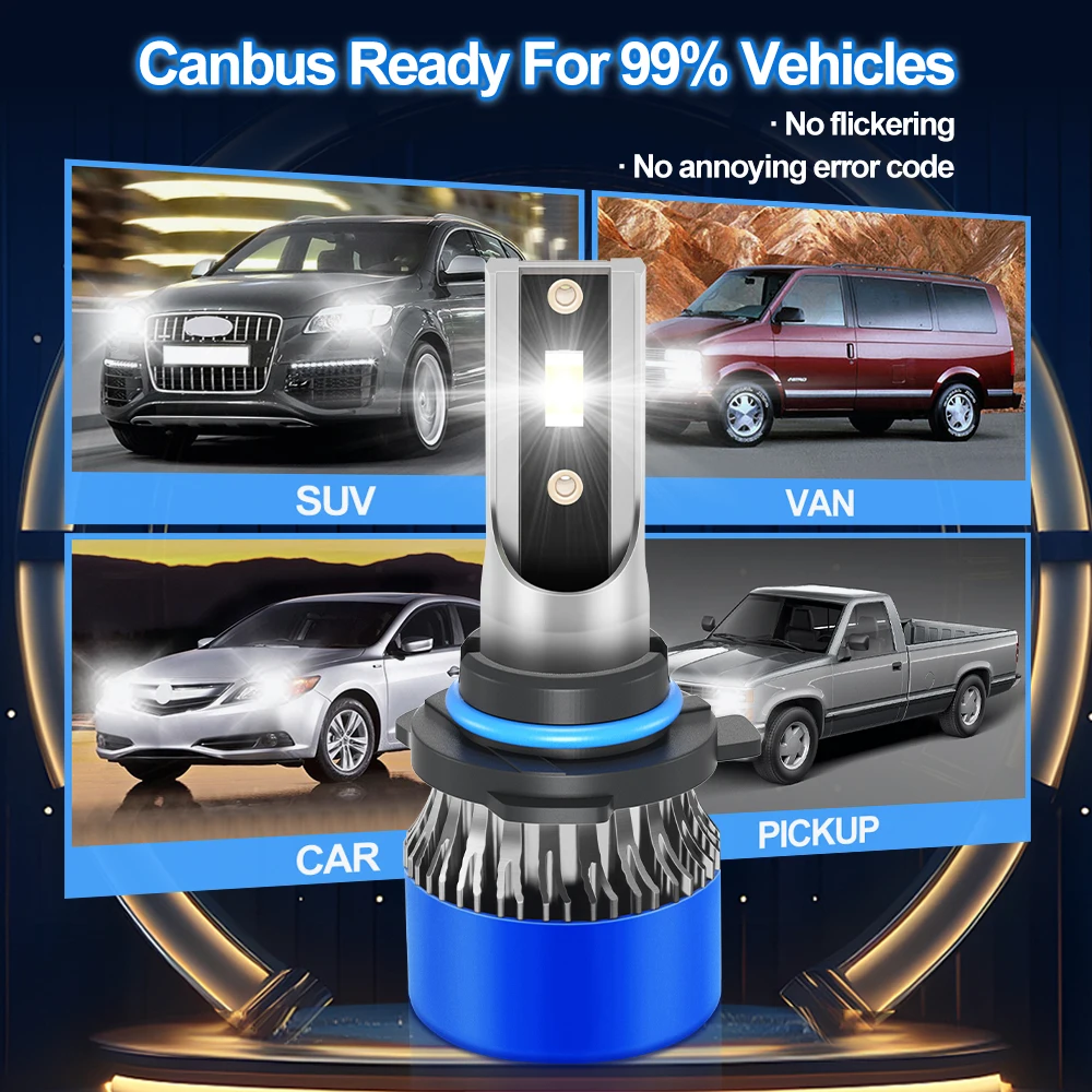 Roadsun Car LED Headlight Bulbs 120W 22000LM CANBUS Super Bright 9006/HB4 High/Low Beam LED Car Headlamps 6000K DC12V 3570 CSP Chips Auto Light Bulbs Universal Fit For Car Motors