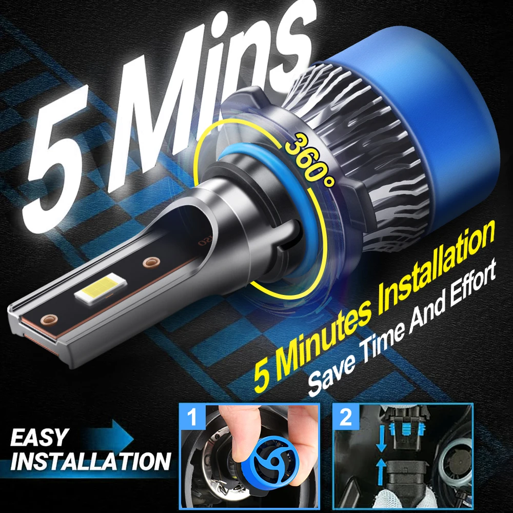 Roadsun Car LED Headlight Bulbs 120W 22000LM CANBUS Super Bright 9006/HB4 High/Low Beam LED Car Headlamps 6000K DC12V 3570 CSP Chips Auto Light Bulbs Universal Fit For Car Motors