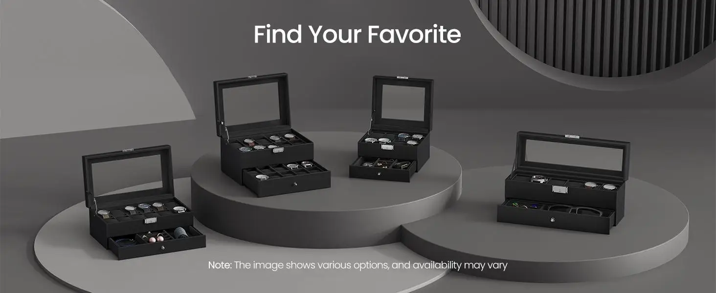 6-Slot Watch Box, Lockable with Glass Lid, 2 Layers Watch Case