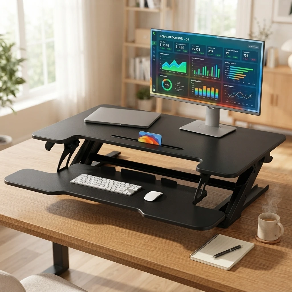 36" Z-Shaped Standing Desk Converter with Wide Keyboard Tray, Dual Monitor Fit, Height Adjustable Sit Stand Up Desk Riser, Dual Gas Lift, Stable Z-Steel Frame