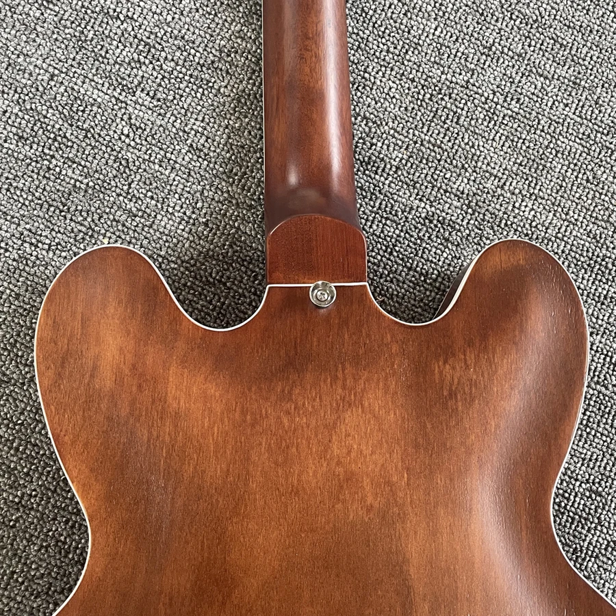 Professional Brown Electric Guitar Half Hollow Design Symmetrical Body 6-String Rock Jazz Style Suitable for Music Festival Performances