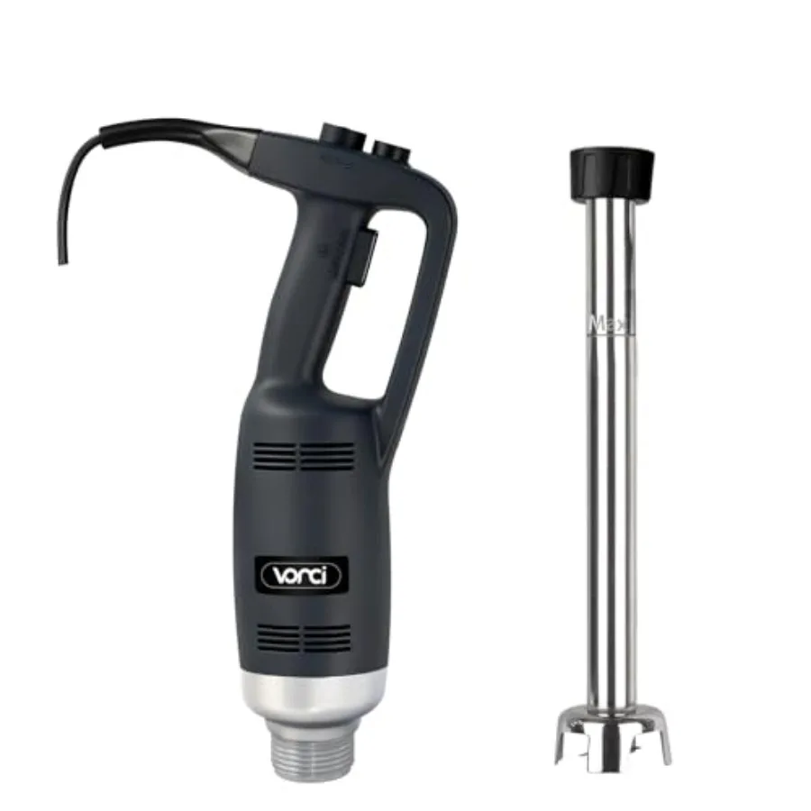 Commercial immersion blender for restaurant kitchen use, SUS 304 stainless steel shaft, silver, 500W power with variable speed