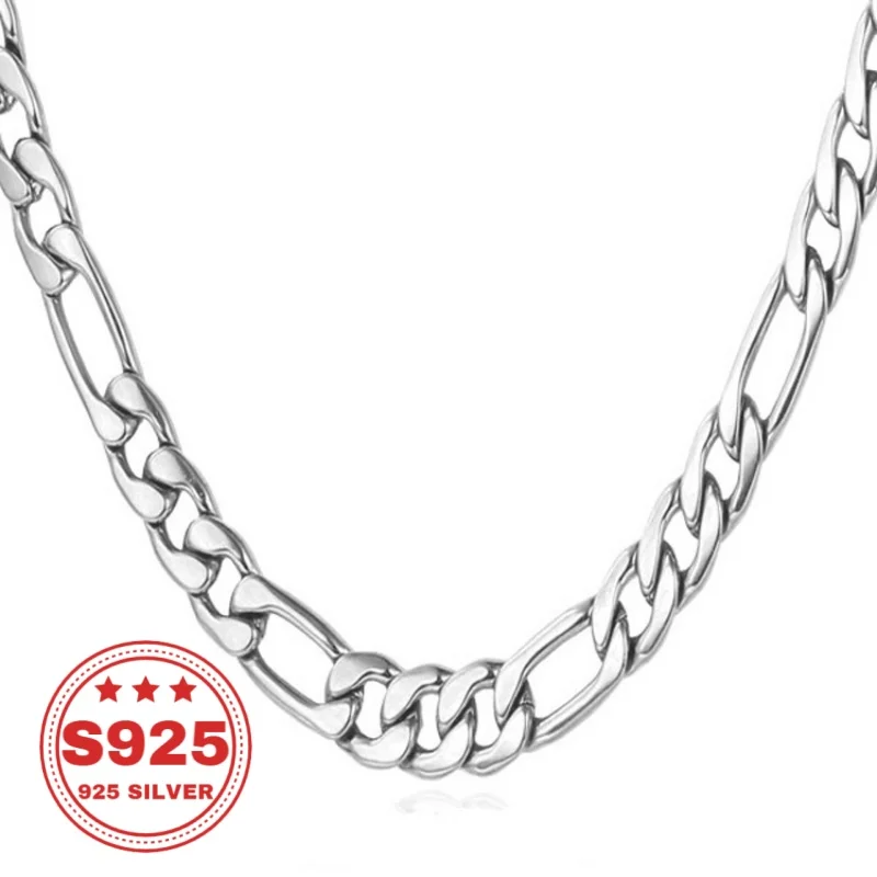 S925 Sterling Silver Figaro Chain, Classic and Stylish, 8mm Wide, Unisex, Perfect Gift for Lovers, Friends, or Fathers, Jewelry for Christmas, Holidays, or Anniversaries, 0.7 oz.
