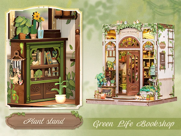 Original CUTEBEE 196pcs Green Life Bookshop Book Nook Kit - DIY Miniature House Dollhouse Kit for Adults Greenhouse Booknook Tiny House Bookshelf Decor 3D Wooden Puzzle DIY Craft Gifts LED Booknook for Adults and Teens Tiny House 3D Wooden Puzzle Home Toy