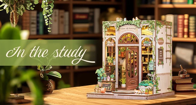 Original CUTEBEE 196pcs Green Life Bookshop Book Nook Kit - DIY Miniature House Dollhouse Kit for Adults Greenhouse Booknook Tiny House Bookshelf Decor 3D Wooden Puzzle DIY Craft Gifts LED Booknook for Adults and Teens Tiny House 3D Wooden Puzzle Home Toy