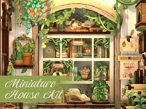 Original CUTEBEE 196pcs Green Life Bookshop Book Nook Kit - DIY Miniature House Dollhouse Kit for Adults Greenhouse Booknook Tiny House Bookshelf Decor 3D Wooden Puzzle DIY Craft Gifts LED Booknook for Adults and Teens Tiny House 3D Wooden Puzzle Home Toy