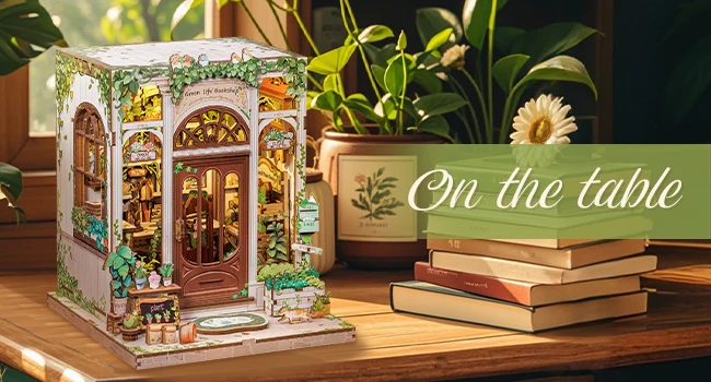 Original CUTEBEE 196pcs Green Life Bookshop Book Nook Kit - DIY Miniature House Dollhouse Kit for Adults Greenhouse Booknook Tiny House Bookshelf Decor 3D Wooden Puzzle DIY Craft Gifts LED Booknook for Adults and Teens Tiny House 3D Wooden Puzzle Home Toy