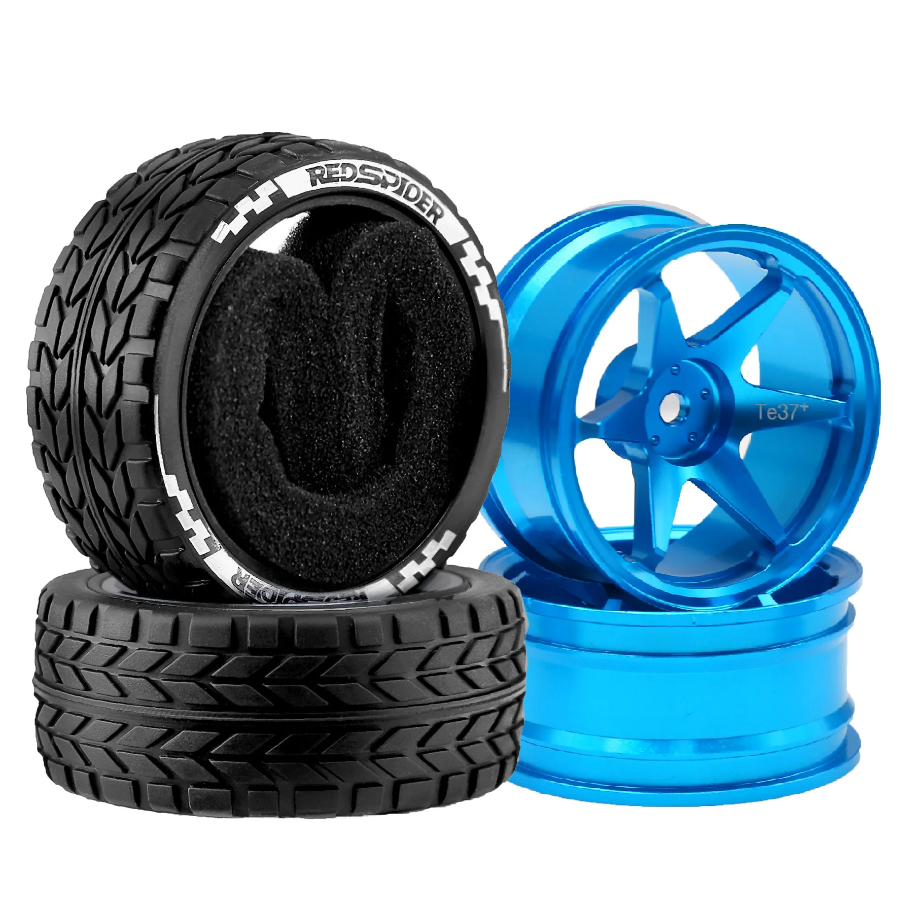 RED SPIDER 4Pcs 65mm 1/10 RC On‑Road Car Tires Metal Alloy Wheel Rims RC Touring Car Rubber Tyre Set for Traxxas HSP HPI Wltoys 1/10 RC On Road Car Upgrade Replacement Parts
