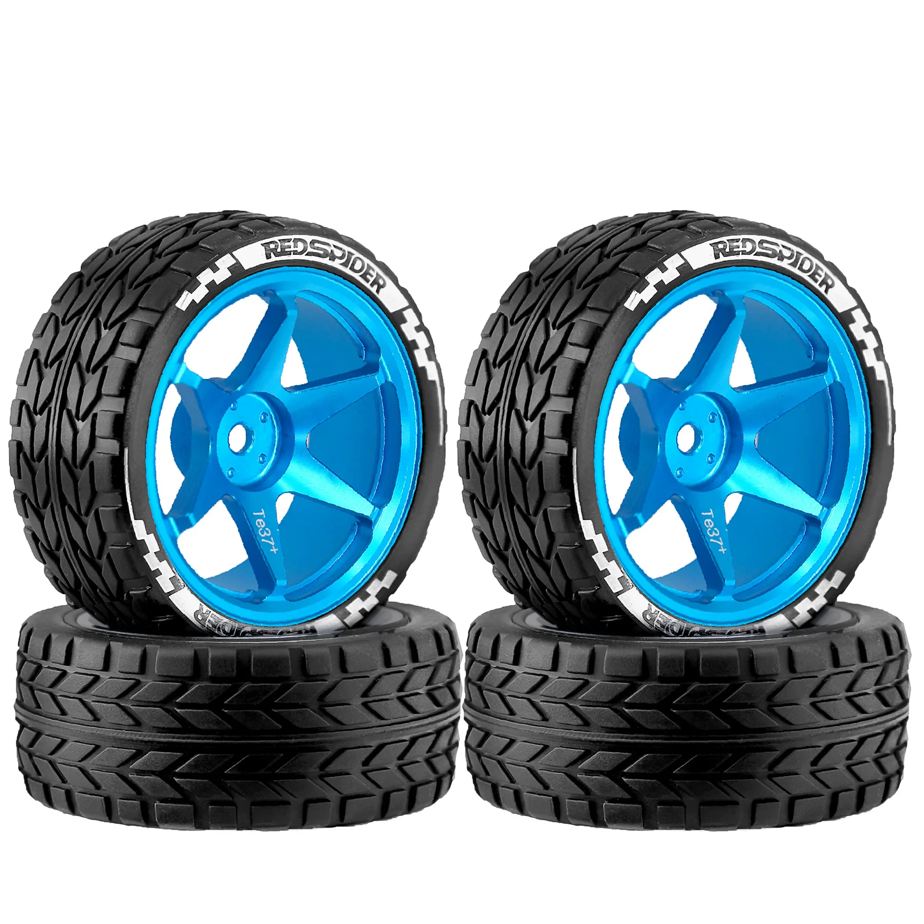 RED SPIDER 4Pcs 65mm 1/10 RC On‑Road Car Tires Metal Alloy Wheel Rims RC Touring Car Rubber Tyre Set for Traxxas HSP HPI Wltoys 1/10 RC On Road Car Upgrade Replacement Parts