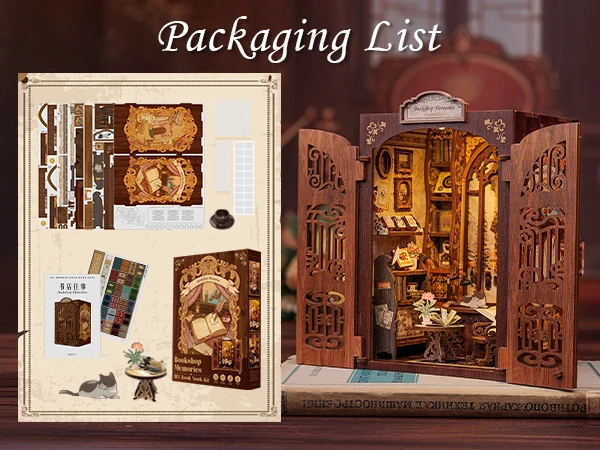 Original CUTEBEE 127pcs Bookshop Memories Book Nook Kit DIY Miniature House Dollhouse Bookstore Booknook Tiny House Bookshelf Decor Model Build DIY Craft Gifts for Adults and Teens book nook kits for adults tiny home doll house calico critters family se