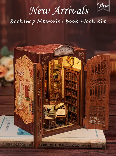 Original CUTEBEE 127pcs Bookshop Memories Book Nook Kit DIY Miniature House Dollhouse Bookstore Booknook Tiny House Bookshelf Decor Model Build DIY Craft Gifts for Adults and Teens book nook kits for adults tiny home doll house calico critters family se