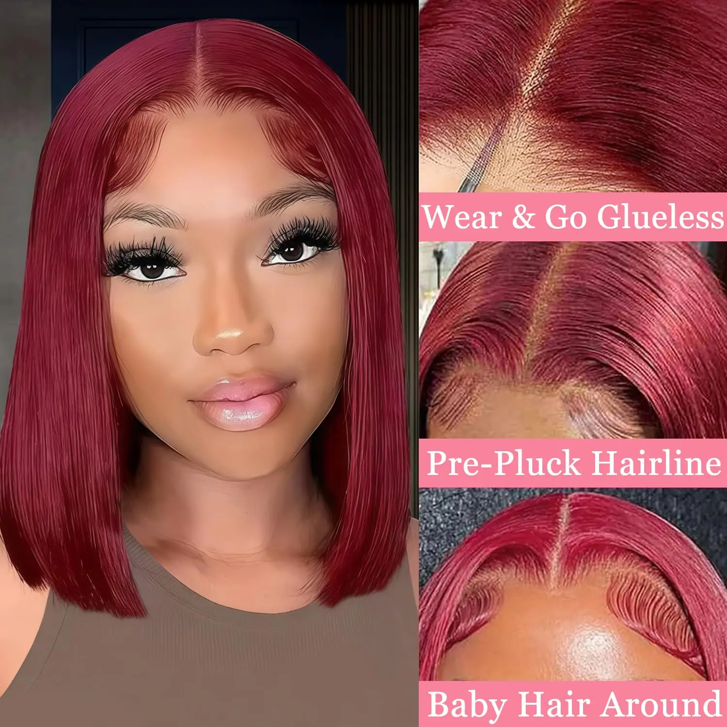 99J Burgundy Colored 200 Density Straight Short Bob Wig 13x4 HD Full Lace Front Human Hair Wigs For Women 8-14 Inch Remy Hair