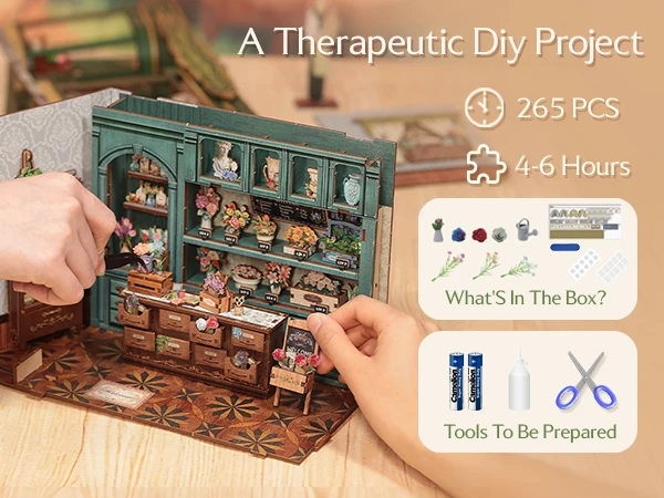 Original CUTEBEE 265pcs Blossom Florists Book Nook Kit DIY Miniature Flower House Dollhouse for Adults Booknook Tiny House Bookshelf Decor 3D Wooden Puzzle, DIY Craft Gifts for Family, Friends book nook kits for adults cute bee book nook kit