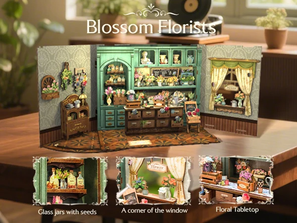 Original CUTEBEE 265pcs Blossom Florists Book Nook Kit DIY Miniature Flower House Dollhouse for Adults Booknook Tiny House Bookshelf Decor 3D Wooden Puzzle, DIY Craft Gifts for Family, Friends book nook kits for adults cute bee book nook kit