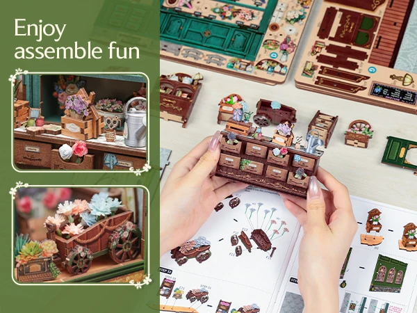 Original CUTEBEE 265pcs Blossom Florists Book Nook Kit DIY Miniature Flower House Dollhouse for Adults Booknook Tiny House Bookshelf Decor 3D Wooden Puzzle, DIY Craft Gifts for Family, Friends book nook kits for adults cute bee book nook kit