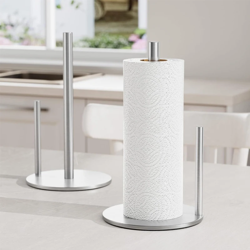 304 Stainless Steel Kitchen Roll Holder with Weighted Base Heavy-Duty Countertop Organizer, Paper Towel Holder,Space-Saving Design for Paper Towels