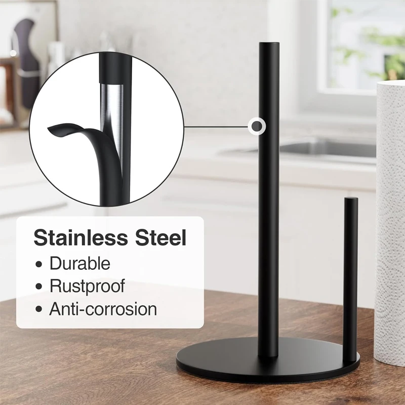 304 Stainless Steel Kitchen Roll Holder with Weighted Base Heavy-Duty Countertop Organizer, Paper Towel Holder,Space-Saving Design for Paper Towels
