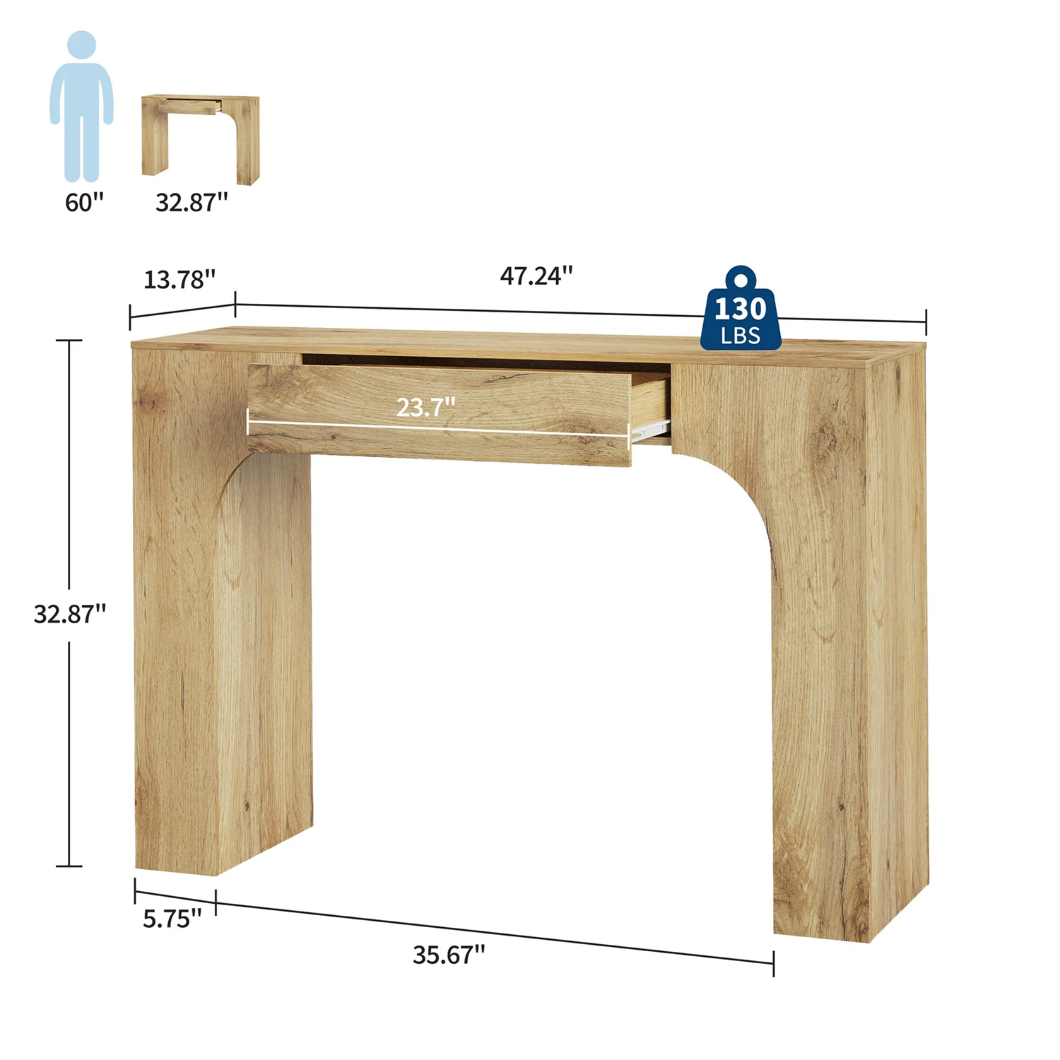 47 Inch Farmhouse Console Table With Drawer, Narrow Entryway Sofa Table For Behind Couch, Hallway Foyer Living Room TV Stand