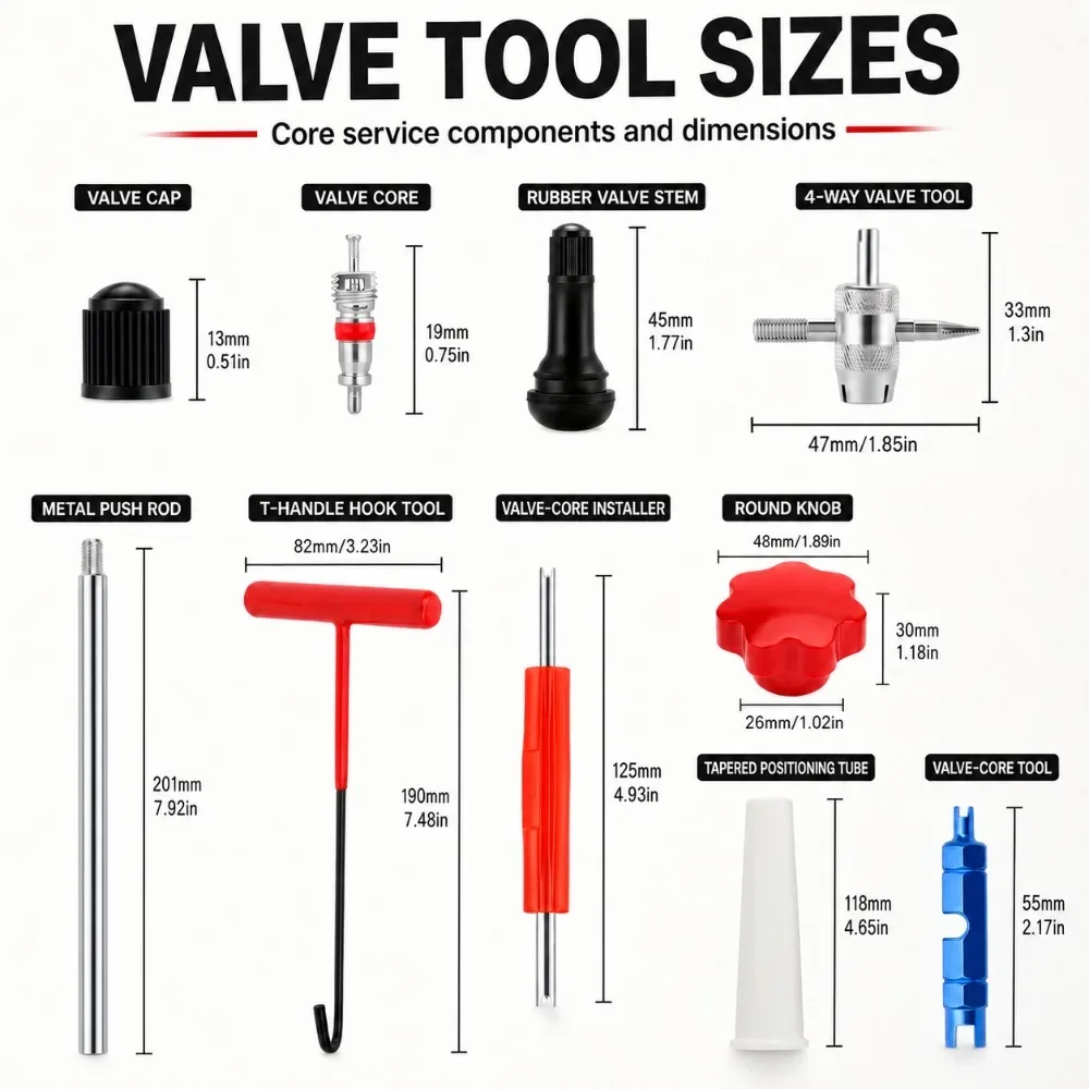 Heavy-Duty Tire Repair Kit with Valve Core Installer Portable Roadside Emergency Tire Patching Tools Suitable for Car, ATV, Puncture