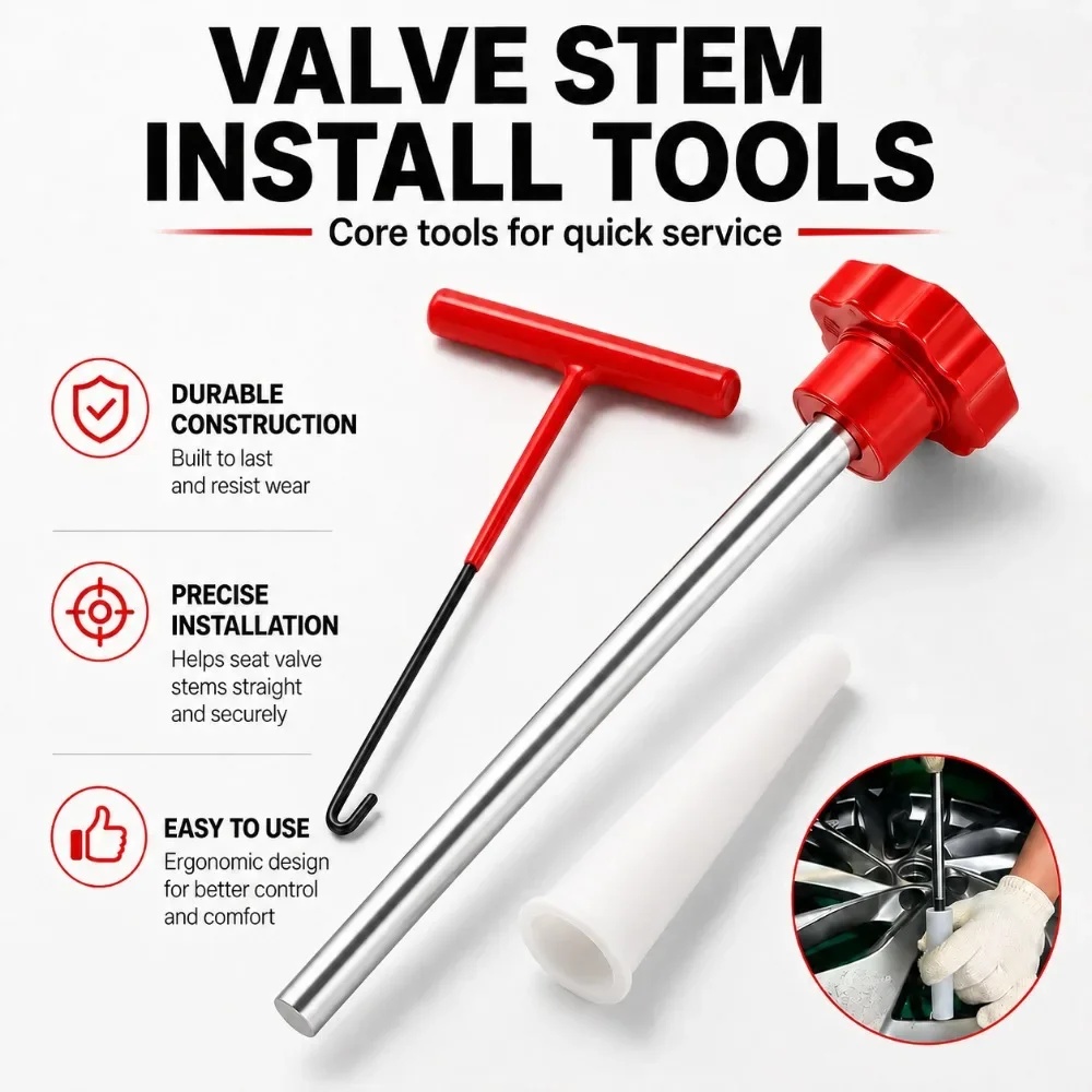 Heavy-Duty Tire Repair Kit with Valve Core Installer Portable Roadside Emergency Tire Patching Tools Suitable for Car, ATV, Puncture