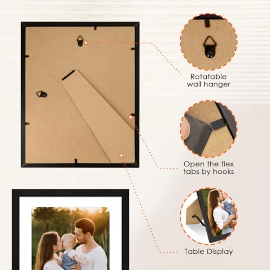 8X10 Picture Frame For Tabletop Or Wall Display, HD Plexiglass, Black, Lightweight And Shatter-Resistant, Fits 5X7 With Mat Or