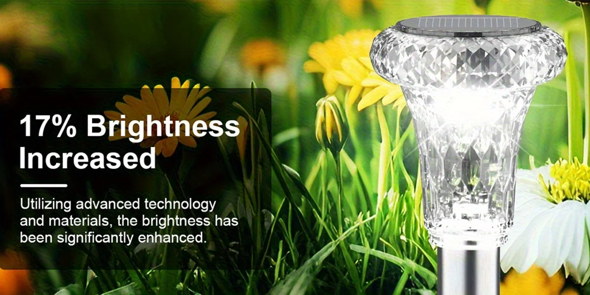 4pcs Outdoor Solar Stainless Steel Tube Garden Light, IP44 Waterproof, Compact And Practical, Diamond Pattern Solar Crystal Light Holder, Suitable For Garden, Lane, Garden Lighting Decoration (Warm Light/White Light)