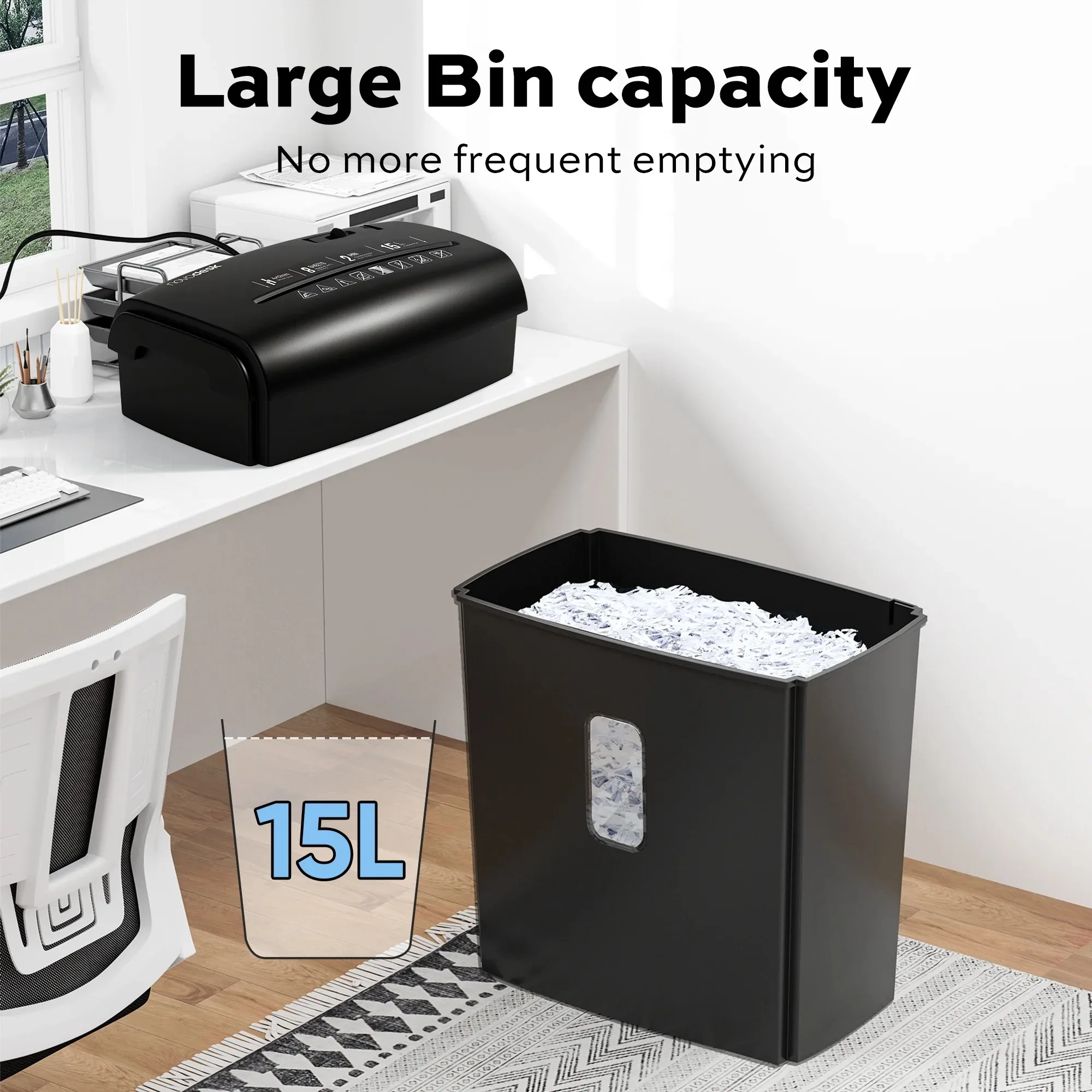 Deli 8-Sheet Micro Cut Shredder P5 Security Level 4 Gal Wastebasket with Handle Transparent Window for Home Office Credit Card