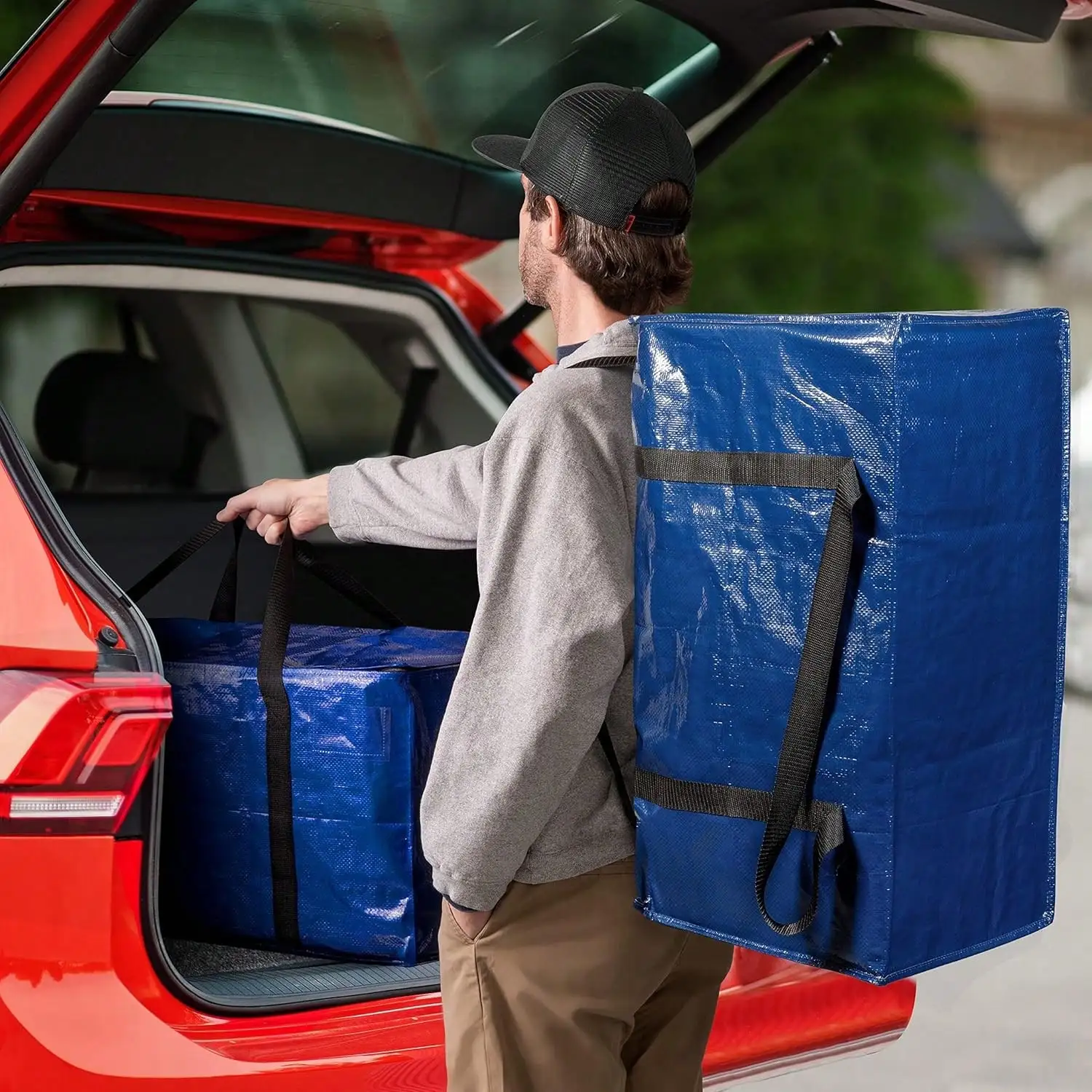 6‑Pack Heavy‑Duty Moving Bags, Extra‑Large Storage Totes with Zippers & Reinforced Sturdy Handles, Space‑Saving Packing Bags for Moving, Storage & Travel, Blue, College Dorm Essentials