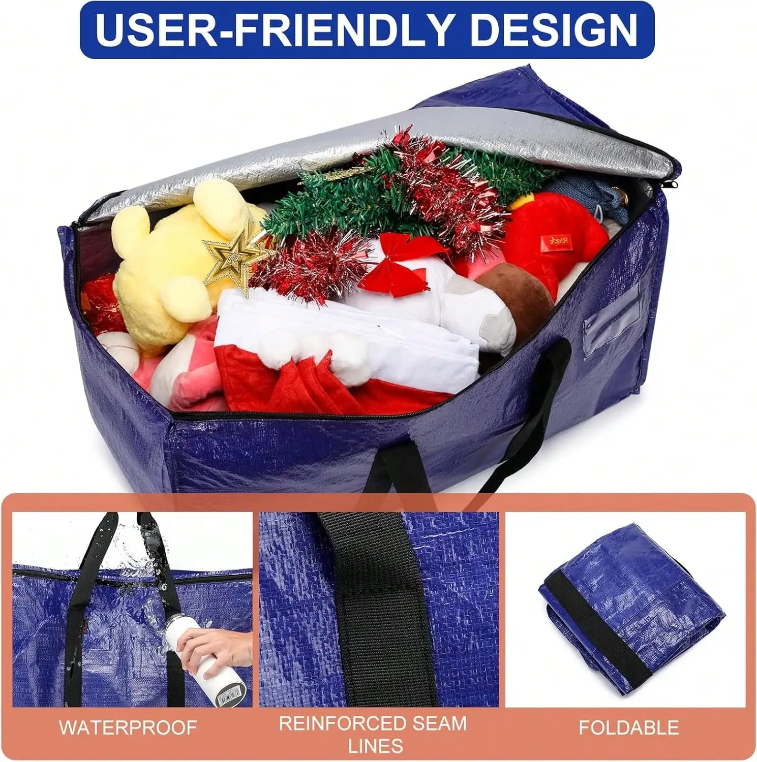 6‑Pack Heavy‑Duty Moving Bags, Extra‑Large Storage Totes with Zippers & Reinforced Sturdy Handles, Space‑Saving Packing Bags for Moving, Storage & Travel, Blue, College Dorm Essentials
