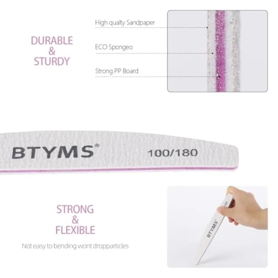 25Pcs 100/180 Grit Nail File and Buffer Professional Double-Sided Emery Boards for Acrylic, Gel and Natural Nails
