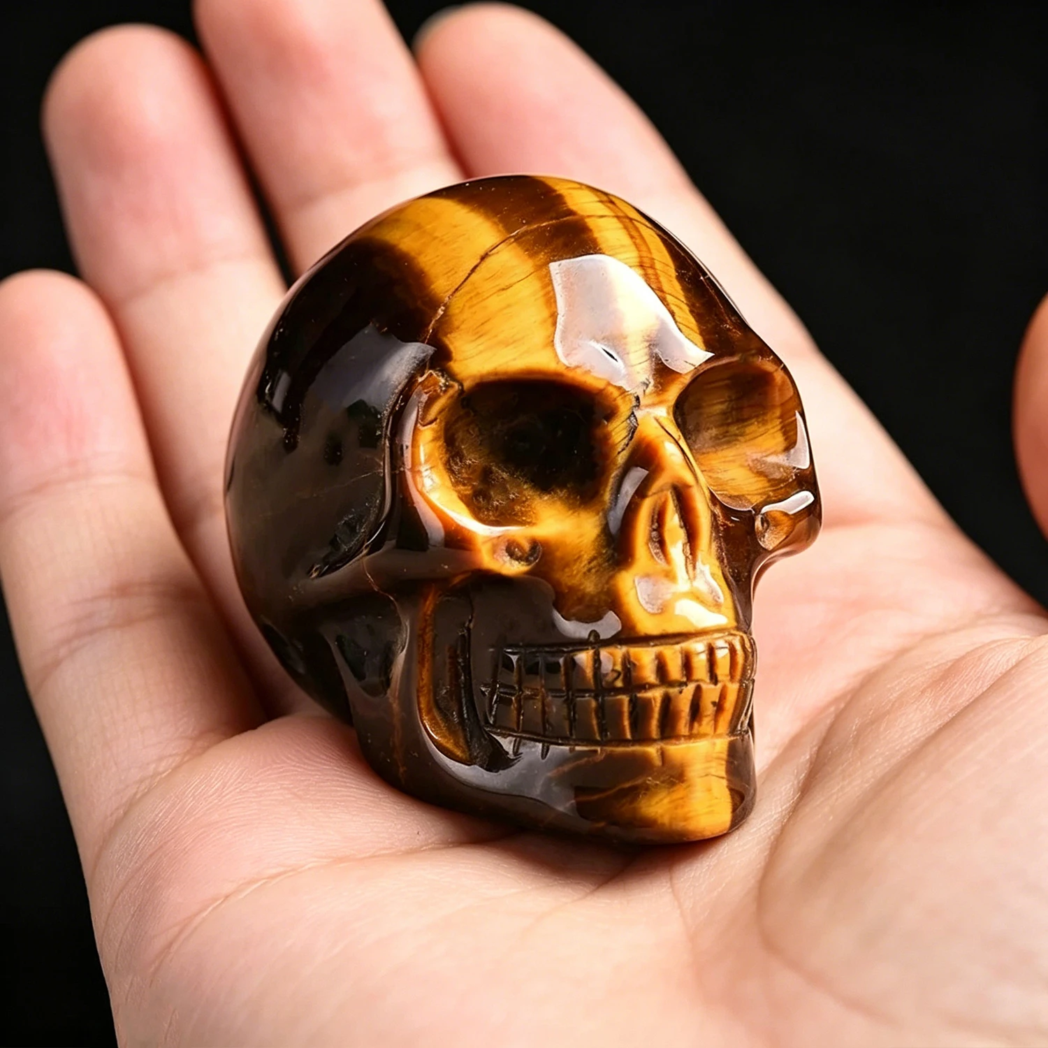 2 Inch Tiger Eye Skull Carved Natural Crystal Stone Handmade Protection Home Office Desk Decor Collectible Gift for Crystal Lover