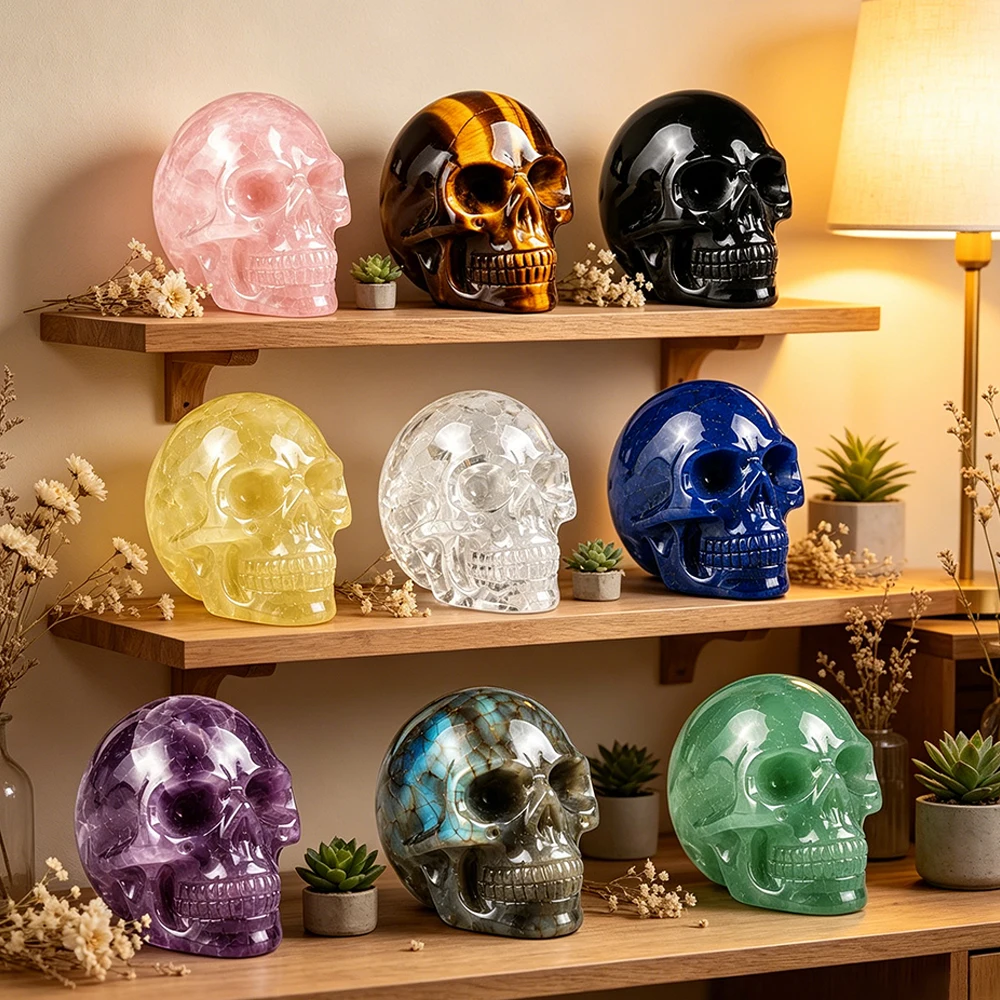 2 Inch Tiger Eye Skull Carved Natural Crystal Stone Handmade Protection Home Office Desk Decor Collectible Gift for Crystal Lover