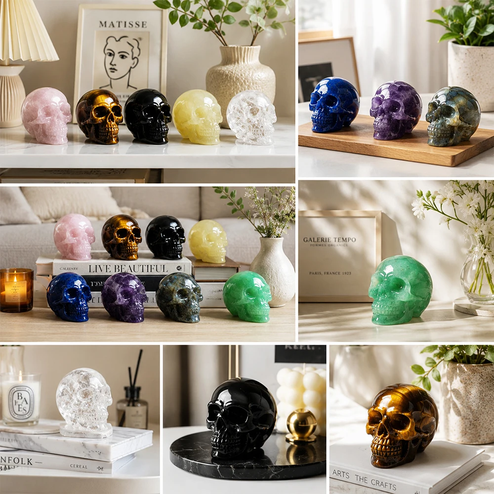 2 Inch Tiger Eye Skull Carved Natural Crystal Stone Handmade Protection Home Office Desk Decor Collectible Gift for Crystal Lover