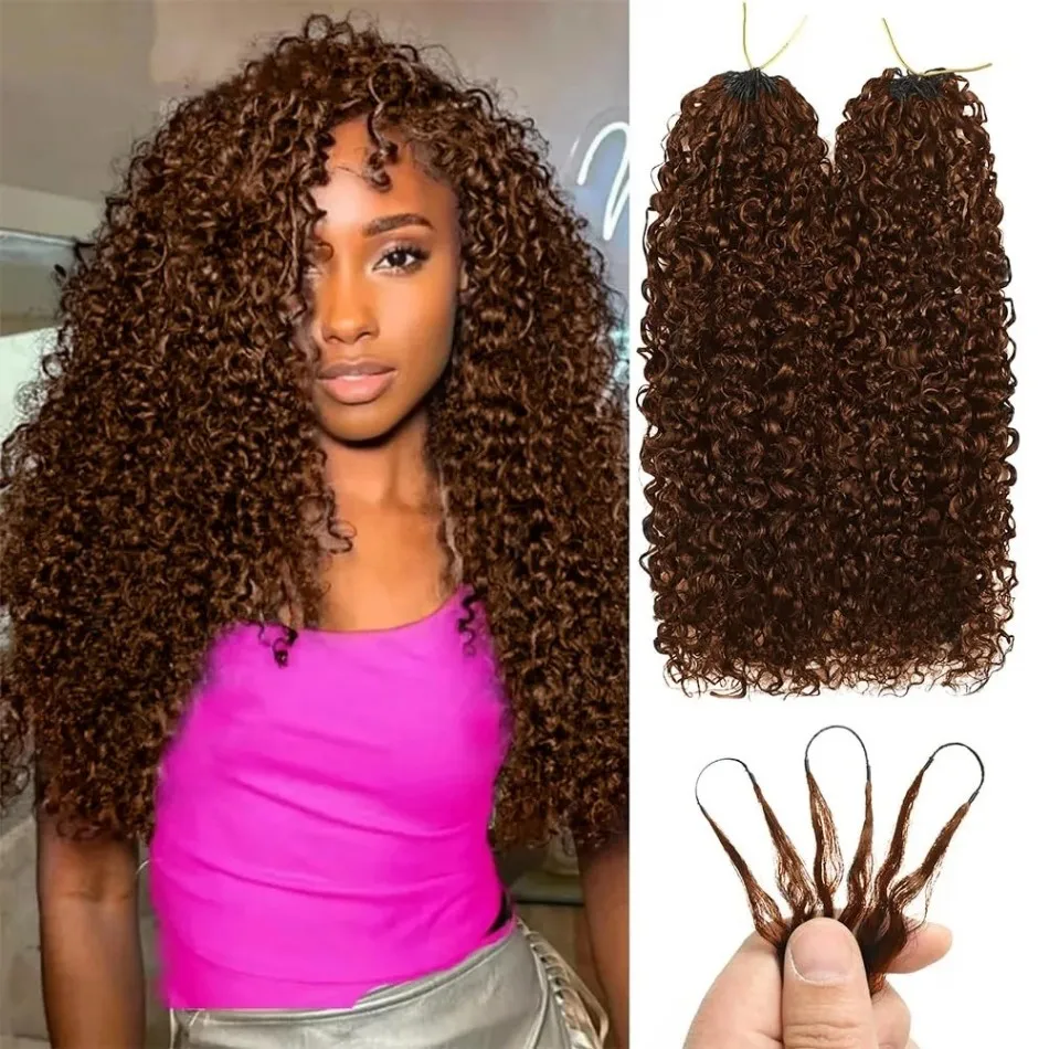 Chocolate Brown Kinky Curly Crochet Human Hair Extension Invisible Knots Pre Separated Water Wave Feather Crochet Braids Hair Deep Wave Hair Bundles
