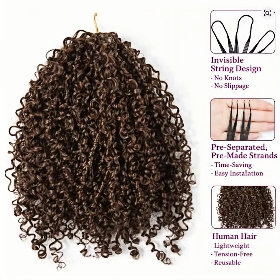 Chocolate Brown Kinky Curly Crochet Human Hair Extension Invisible Knots Pre Separated Water Wave Feather Crochet Braids Hair Deep Wave Hair Bundles