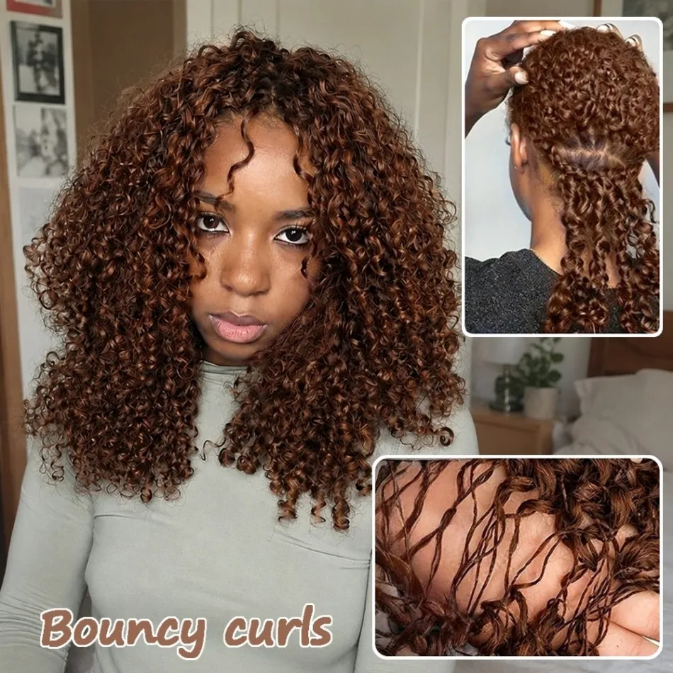 Chocolate Brown Kinky Curly Crochet Human Hair Extension Invisible Knots Pre Separated Water Wave Feather Crochet Braids Hair Deep Wave Hair Bundles