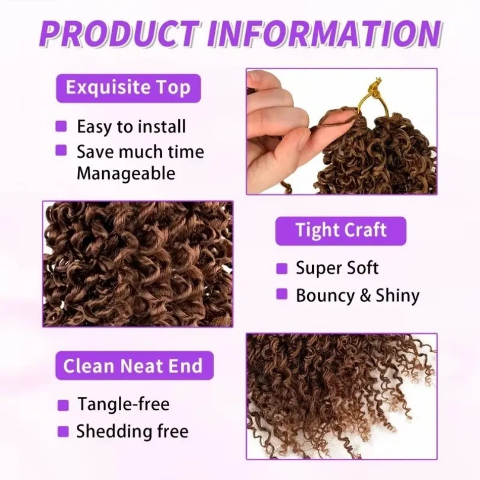 Chocolate Brown Kinky Curly Crochet Human Hair Extension Invisible Knots Pre Separated Water Wave Feather Crochet Braids Hair Deep Wave Hair Bundles