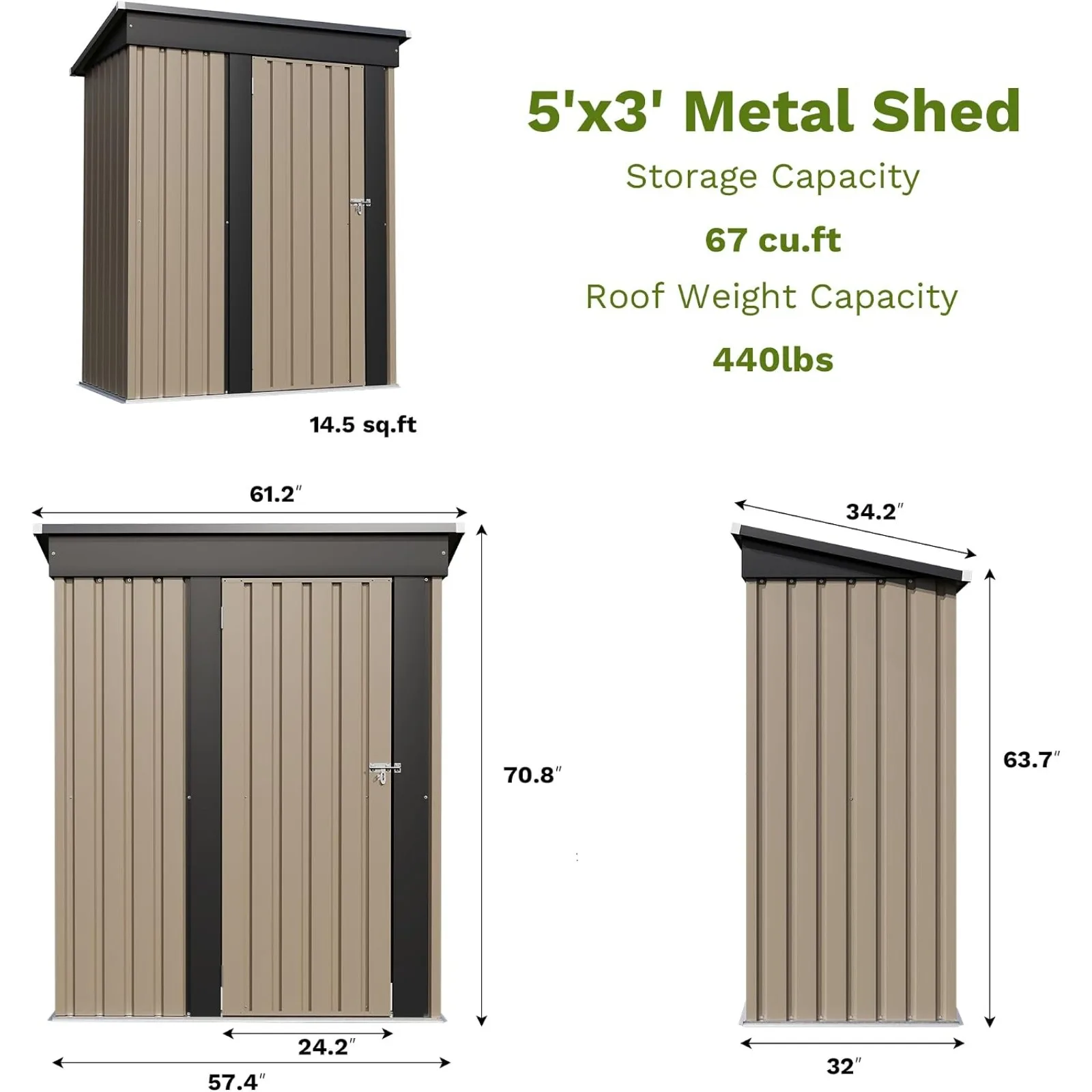Outdoor Storage Shed, Brown | Tool Shed, Sloping Roof, Lockable Door, Metal Shed for Backyard Garden Patio Lawn