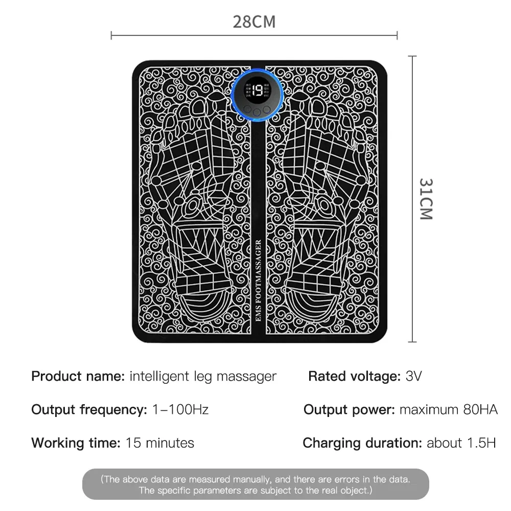 EMS Foot Massager Mat TENS & PMS Foot Stimulator – Electric Muscle Stimulator, Adjustable Intensity, Lightweight Design for Home, Travel, and Office Use, Rechargeable Leg Reshaping Muscle Pain Relax Massage Mat W-6 Modes 9 Intensity Levels